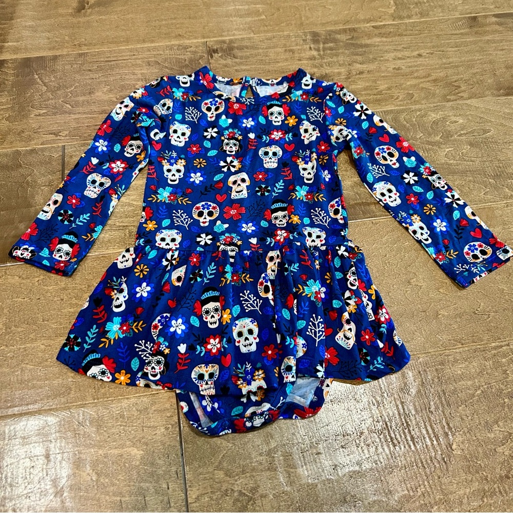Little Bum Bums Girls Day of the Dead Dress Blue Size 2T EUC Cute Girly Fun